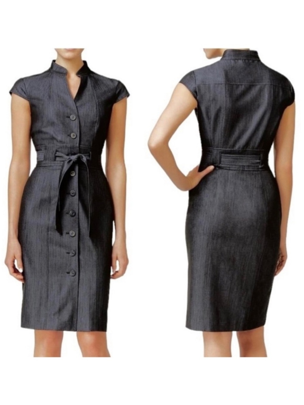 *NWOT* Calvin Klein Chambray Cap Sleeve Belted Button Down Sheath/Shirt Dress